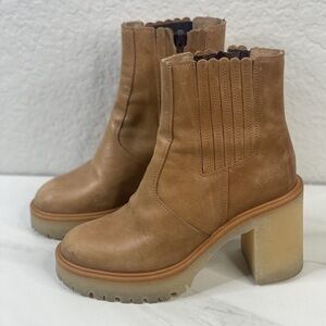 FREE PEOPLE JAMES CHELSEA BOOT ALMOND LEATHER TAN  BROWN GUM SOLE SIZE 37.5